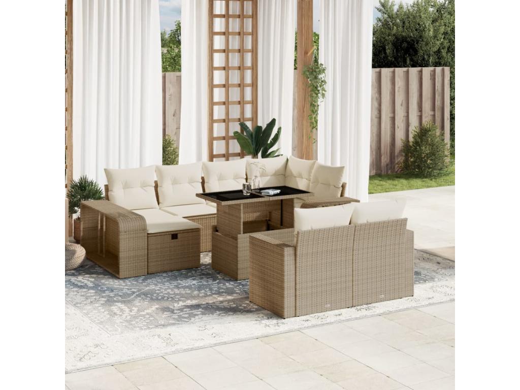 Ensemble de mobilier de jardin en résine tressée beige - dlz1766570589913