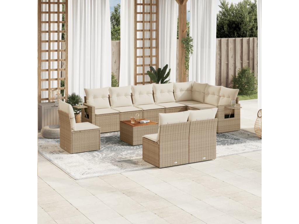 Ensemble de mobilier de jardin en résine tressée beige - dlz1766570812172