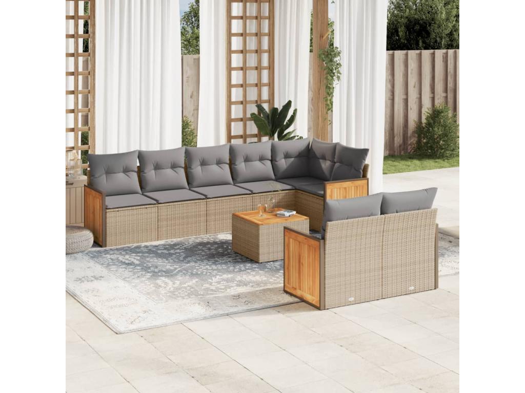 Ensemble de mobilier de jardin en résine tressée beige - dlz1766570625154