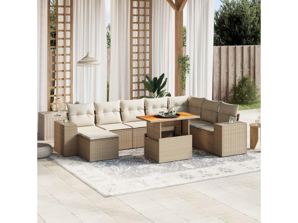 Ensemble de mobilier de jardin en résine tressée beige - dlz1766570149755