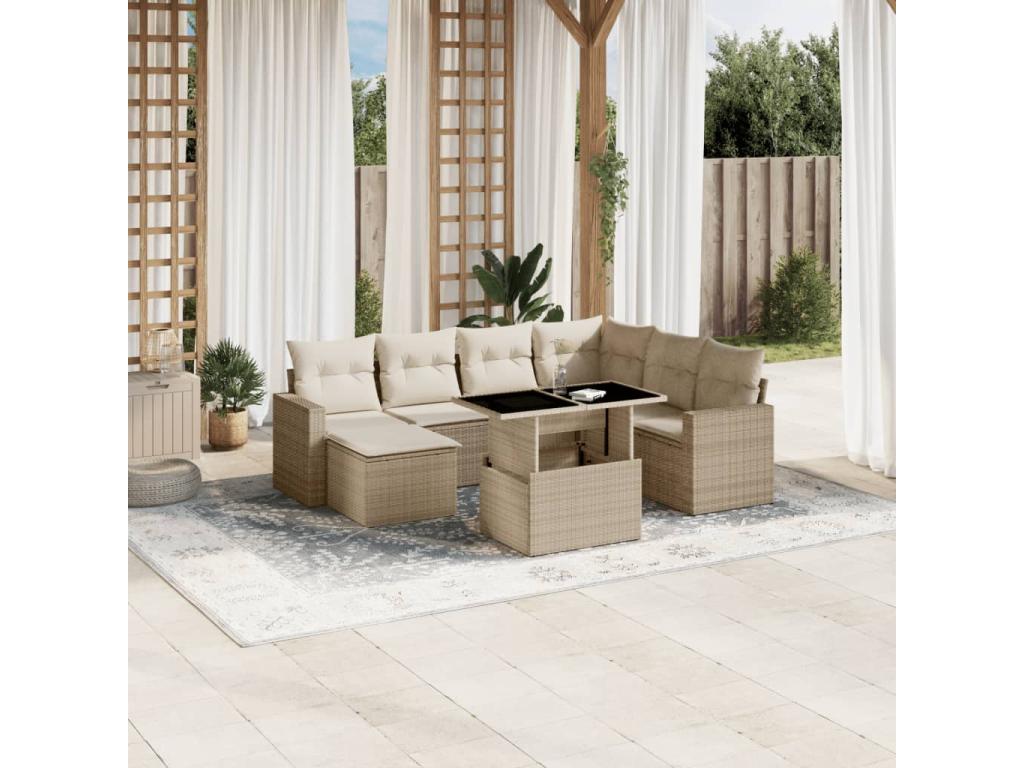 Ensemble de mobilier de jardin en résine tressée beige - dlz1766570949971
