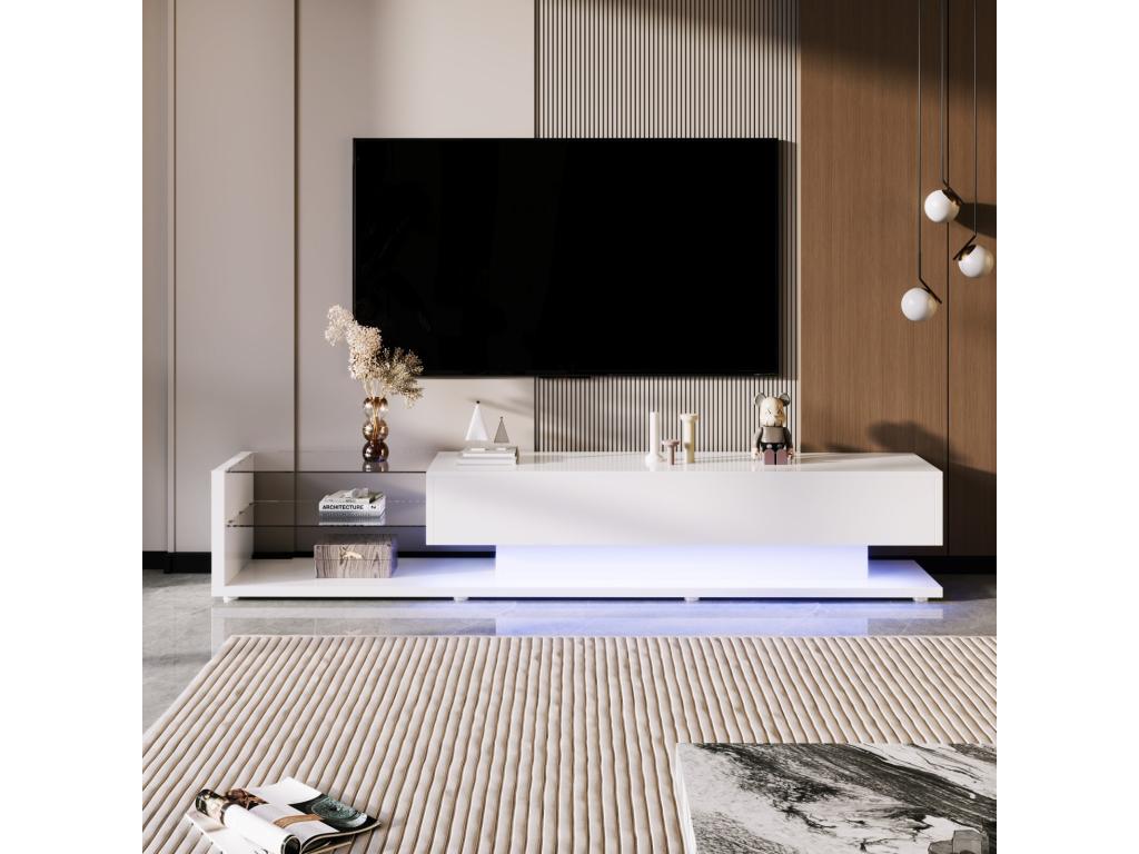Meuble TV en verre blanc, 170 x 36 x 38 cm