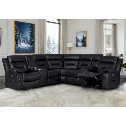109  Power Reclining Sectional Couch, Modular Livingroom Recliner Sofa with 2 Storage Console & 4 Cup Holders