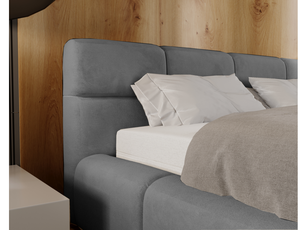 Lit en velours gris, 180 x 200 cm