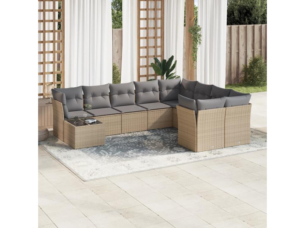 Ensemble de mobilier de jardin en résine tressée beige - dlz1766570640827