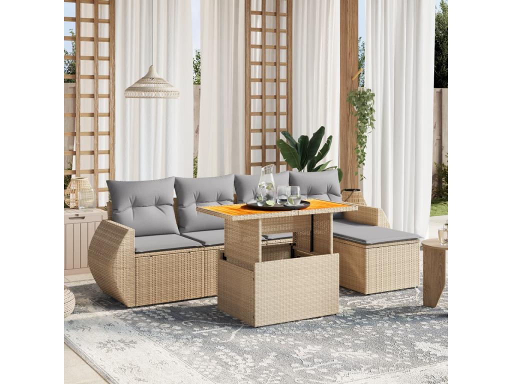 Ensemble de mobilier de jardin en résine tressée beige - dlz1766570514883