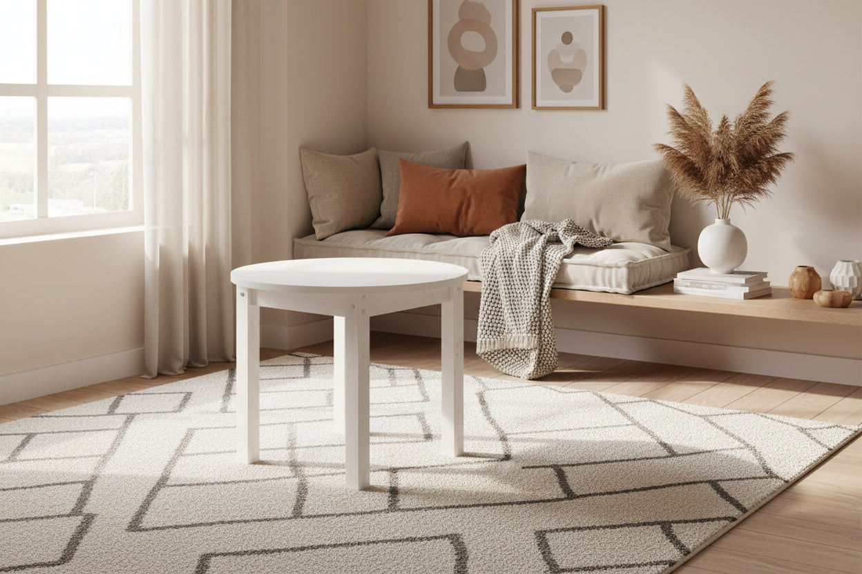 Table basse en bois massif blanc, 55 x 45 cm