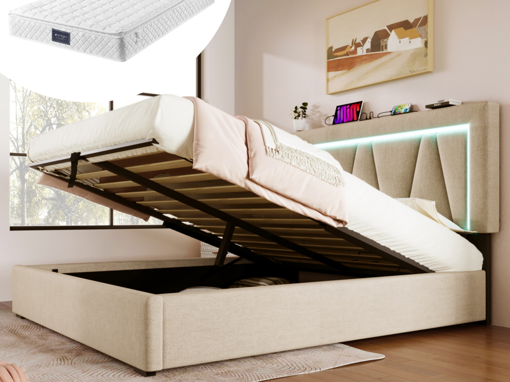 Matelas en tissu beige, 160 x 200 cm