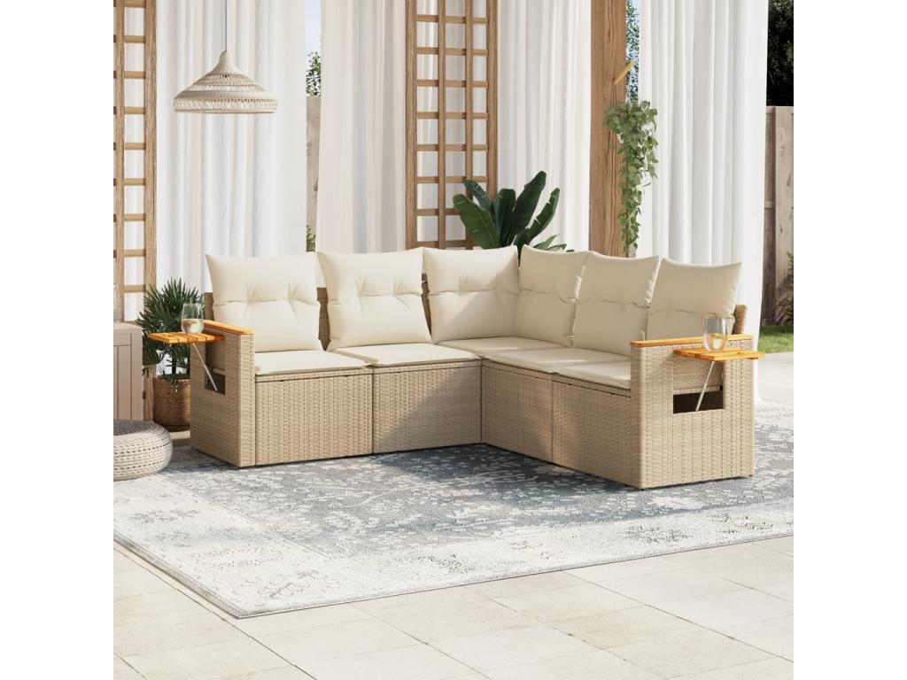 Ensemble de mobilier de jardin en résine tressée beige - dlz1766570741790