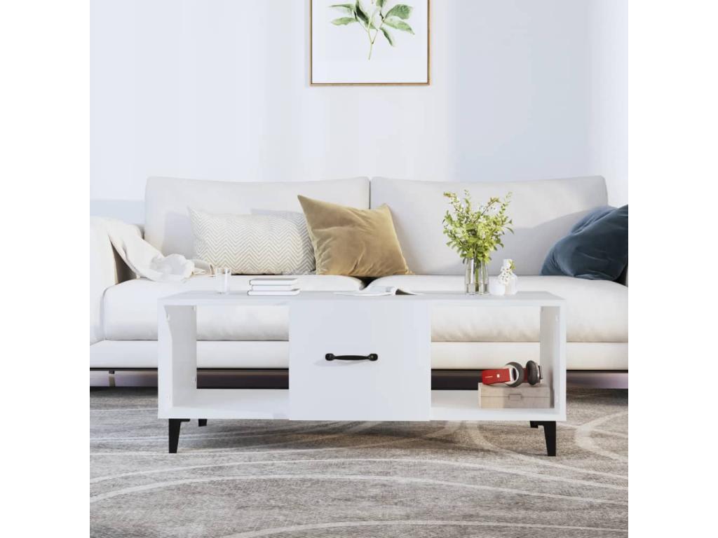 Table basse en bois d'ingénierie blanc, 102 x 50 x 40 cm