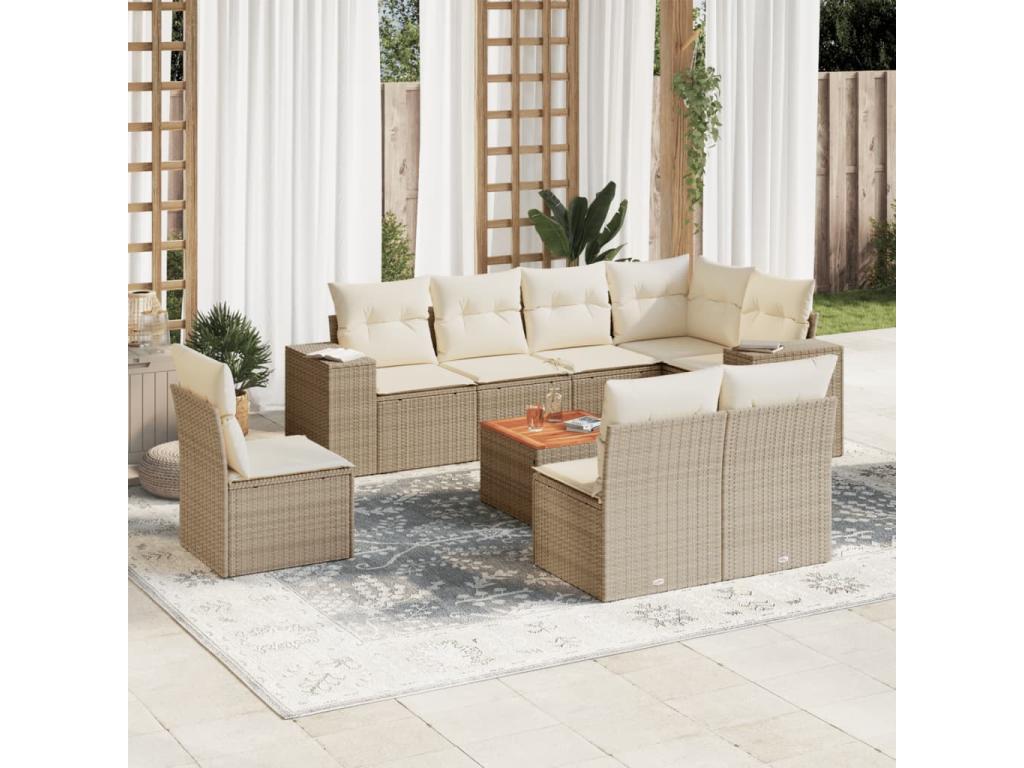 Ensemble de mobilier de jardin en résine tressée beige - dlz1766570433823
