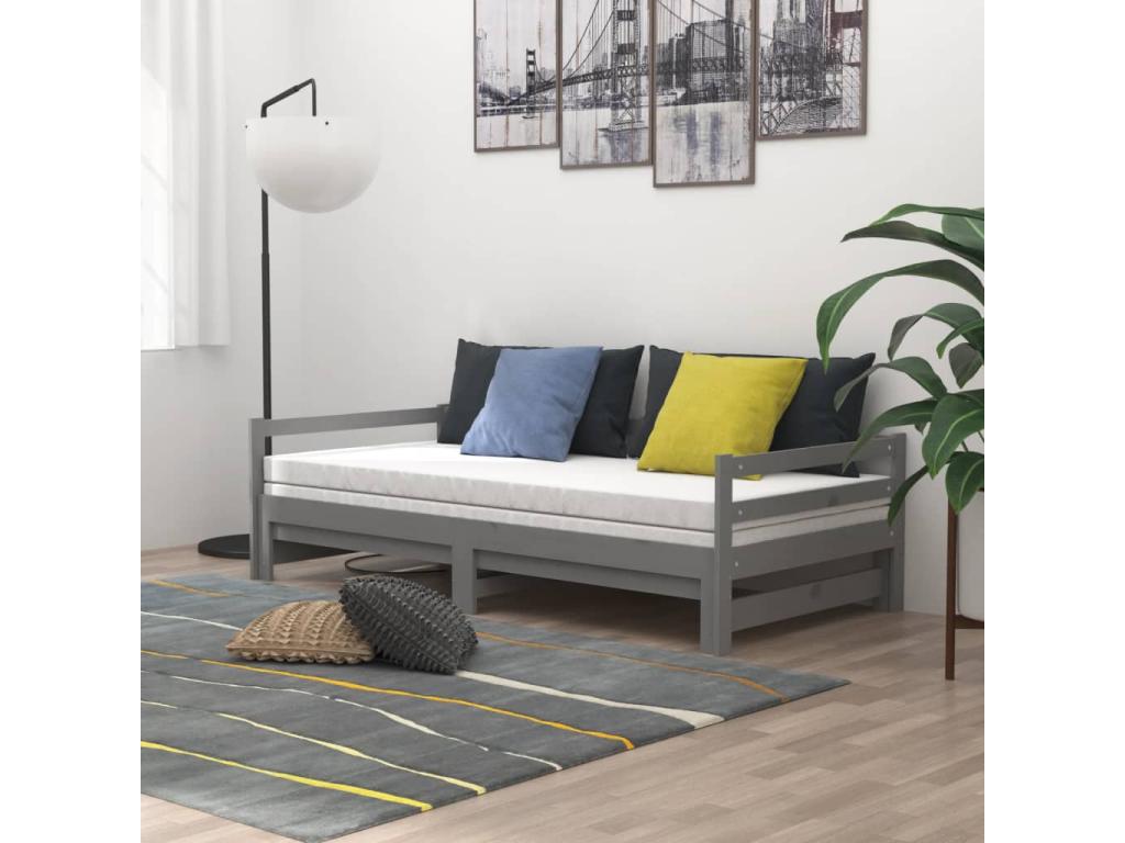 Lit en pin gris, 2 x 90 x 200 cm