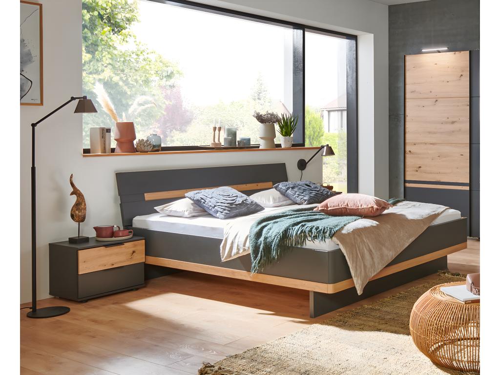 Lit en chêne gris, 160 x 200 cm